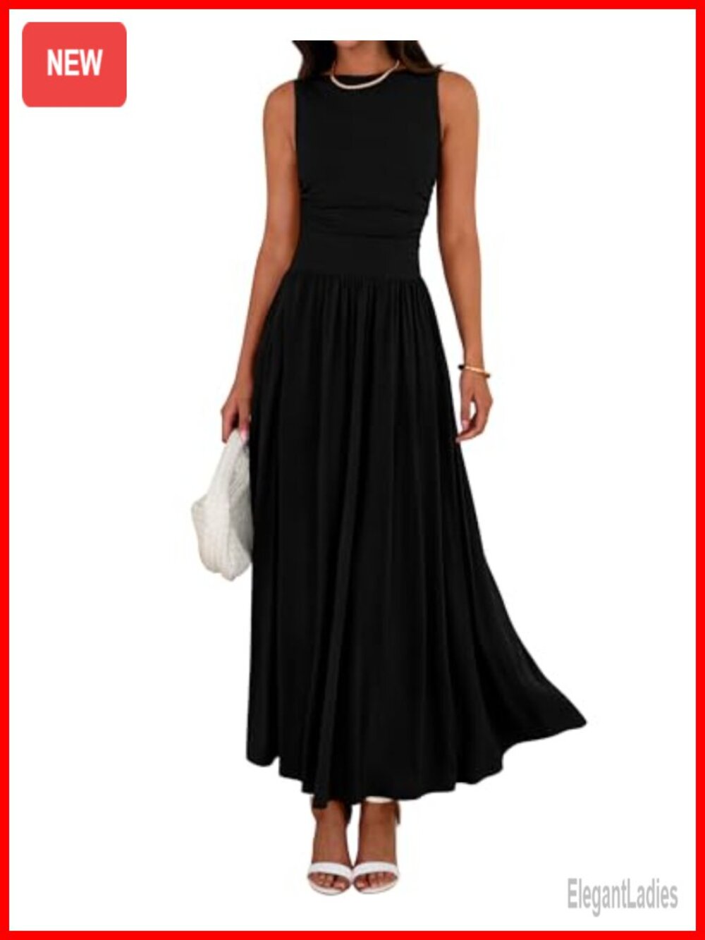Sleeveless Knit Maxi Dress High Waist A-Line Casual Summer